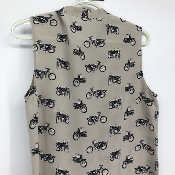 Equipment Ryder Silk Motorcycle print sleeveless shirt dress  small tan black - Picture 10 of 16